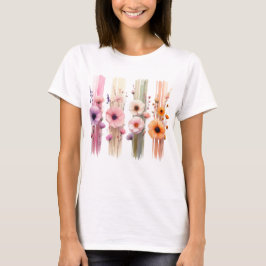MOOIE PASTEL GEKLEURDE KLOPMACHTBLOEMEN T-SHIRT