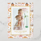 Mooie Pastel Griezelfeest Cupcakes Fijne Halloween Folie Feestdagenkaart (Voorkant)