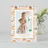 Mooie Pastel Griezelfeest Cupcakes Fijne Halloween Folie Feestdagenkaart (Staand Voorkant)