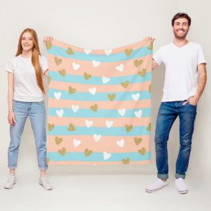 Mooie Pastel Harten Streep met Glanzend Goud Fleece Deken