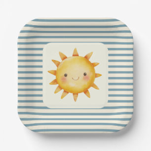 Mooie pastel hier komt de zoon baby shower papieren bordje