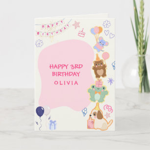 Mooie pastel kaart met schattige dieren en ballon