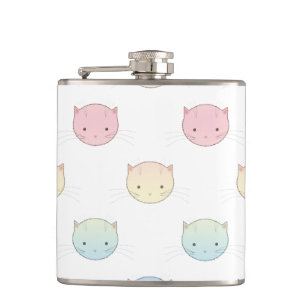 Mooie Pastel Kitty Gezichten Roze Blauw Groen Geel Heupfles