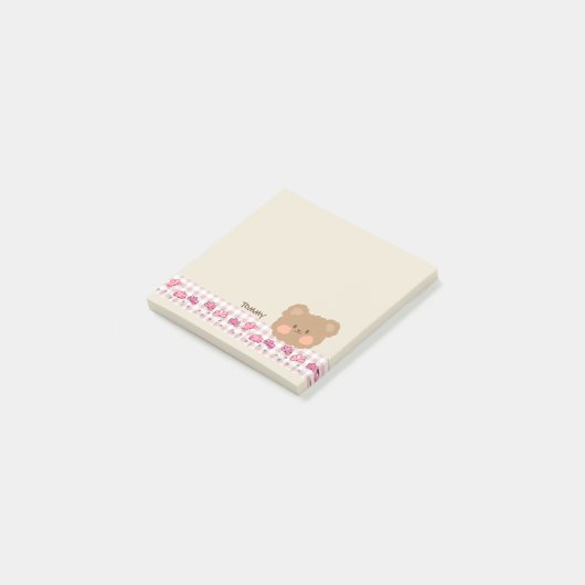 Mooie pastel kleur handgeschilderde beer bloem lin post-it® notes (Schuin)