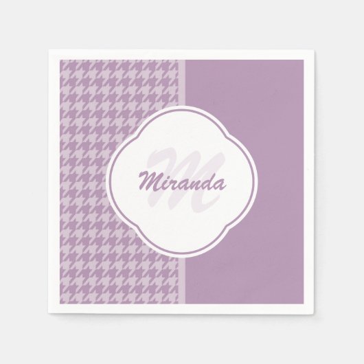 Mooie Pastel Paarse Houndstooth Monogram en Naam Servetten (Voorkant)