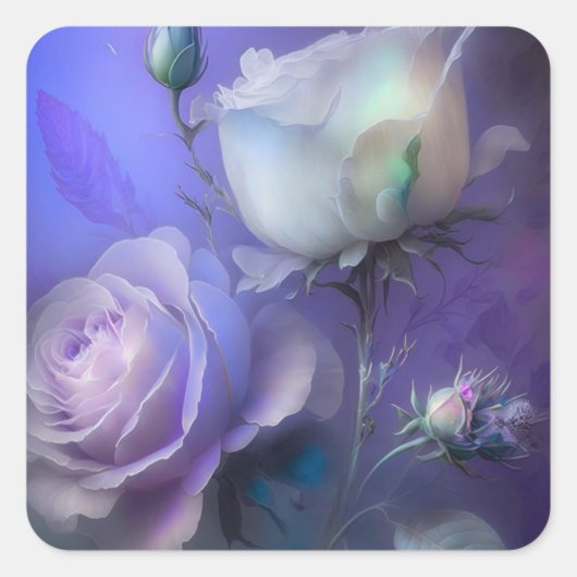 Mooie Pastel Paarse Iriserende Bloemen Vierkante Sticker (Voorkant)