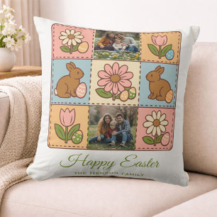Mooie Pastel Paashaas Bloem Patchwork 2 Foto's  Kussen