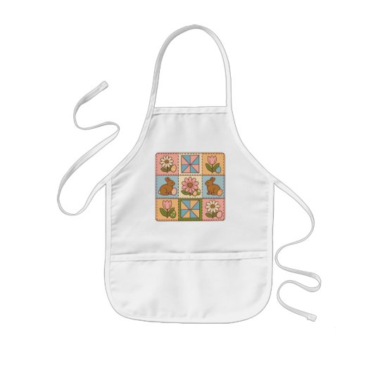 Mooie Pastel Paashaas Bloem Patchwork Kinder Schort (Voorkant)