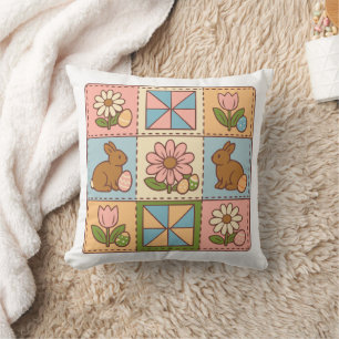 Mooie Pastel Paashaas Bloem Patchwork  Kussen