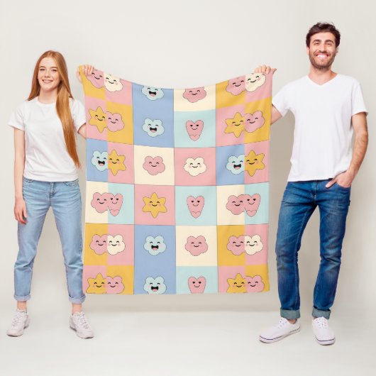 Mooie Pastel Patchwork Dekbed Fleece Deken (In situ)