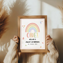 Mooie Pastel Regenboog 1e Verjaardag Welkomstbord