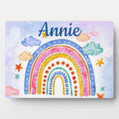 Mooie pastel regenboog gepersonaliseerd fotoplaat (voorkant)
