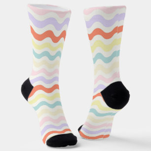 Mooie Pastel Regenboog Golvende Lijnen Kleurrijke Sokken