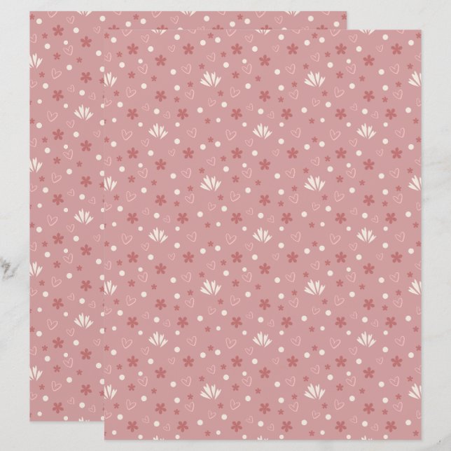 Mooie Pastel Rode Gedesigneerde Scrapbook Papier (Voorkant / Achterkant)