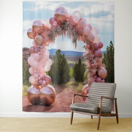 Mooie Pastel Roze Ballonboog Hanger Wandkleed (In situ)