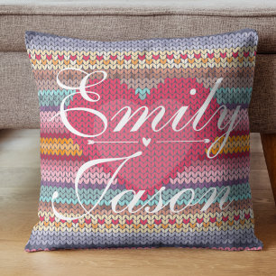 Mooie Pastel Roze Blauwe Hart Gebreid Patroon Kussen