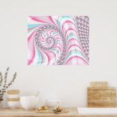Mooie pastel roze blauwe spiraal fractaal poster (Keuken)