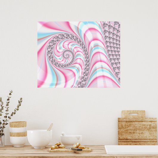 Mooie pastel roze blauwe spiraal fractaal poster (Keuken)