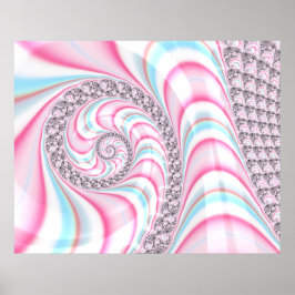 Mooie Pastel Roze Blauwe Spiraal Fractal Poster