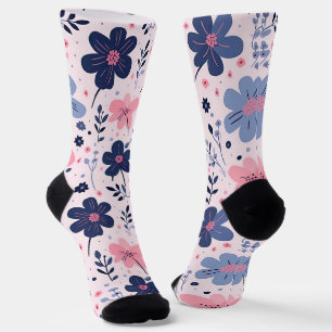 Mooie Pastel Roze En Blauwe Bloemrijke Lentetuin Sokken