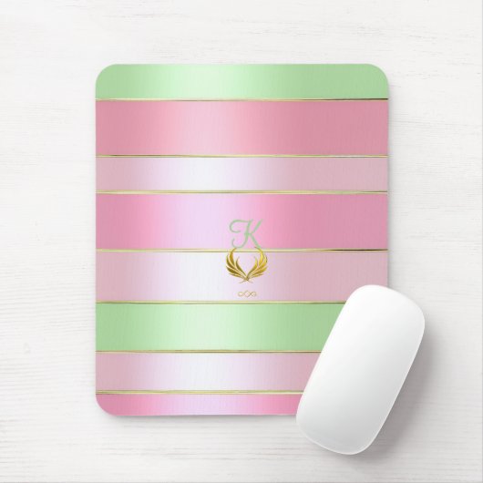Mooie pastel roze en groene monogram muismat (Met muis)