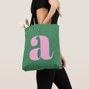 Mooie pastel roze groene monogram retro lettertype tote bag