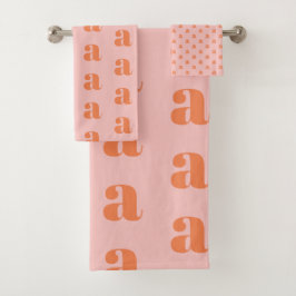 Mooie Pastel Roze Koraal Monogram Patroon Bad Handdoek