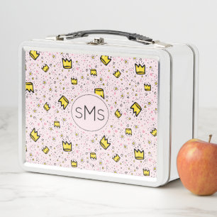 Mooie Pastel Roze Kroon Doodle Patroon Monogram