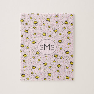 Mooie Pastel Roze Kroon Doodle Patroon Monogram Legpuzzel
