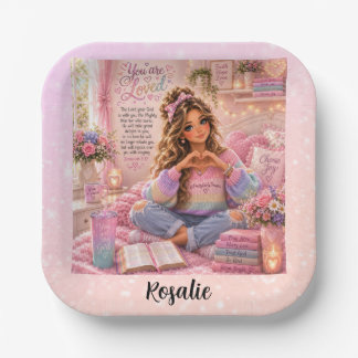 Mooie Pastel Roze Regenboog Christelijke Meisjes B Papieren Bordje