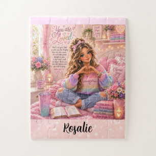 Mooie pastel roze regenboog christelijke meisjesbi legpuzzel