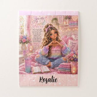 Mooie pastel roze regenboog christelijke meisjesbi legpuzzel