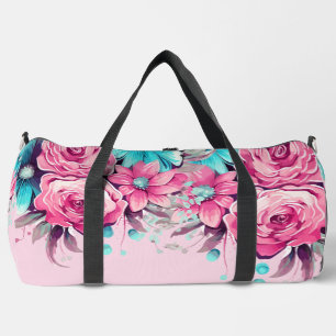 Mooie Pastel Roze & Teal Waterverf Bloemen Plunjezak