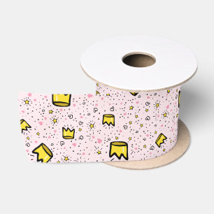 Mooie Pastel Roze Whimsicale Kroon Doodlepatroon Satijnen Lint