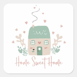 Mooie Pastel "Thuis is Waar het Hart Woont" Illust Vierkante Sticker