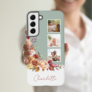 Mooie Pastel Waterverf Bloemen, 3-Foto's met Naam Samsung Galaxy Hoesje