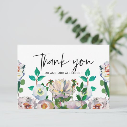 Mooie Pastel Waterverf Bloemen Bedankkaart (Staand voorkant)