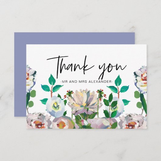 Mooie Pastel Waterverf Bloemen Bedankkaart (Voorkant / Achterkant)