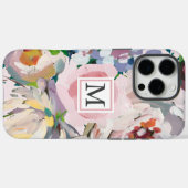 Mooie Pastel Waterverf Bloemen met Monogram Case-Mate iPhone Case (Achterkant (horizontaal))