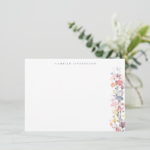 Mooie Pastel Waterverf Bloemige Gepersonaliseerde  Notitiekaartje