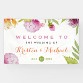 Mooie pastel Waterverf Floral Wedding Party Spandoek (Horizontaal)