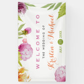 Mooie pastel Waterverf Floral Wedding Party Spandoek (Verticaal)