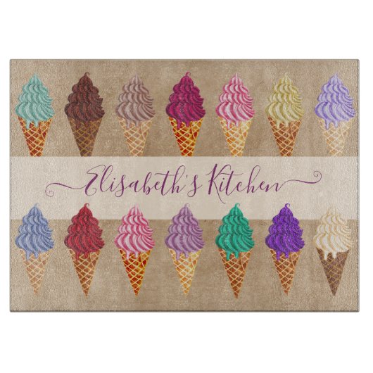 Mooie Pastel Waterverf Ijsje Fungeerbare Naam Snijplank (Voorkant)