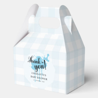 Mooie pastelblauwe geruite babyshower voor meisjes bedankdoosjes