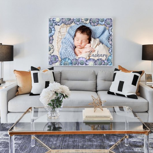 Mooie Pastelblauwe Madeliefjes Baby Jongensnaam Fo Poster