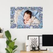 Mooie Pastelblauwe Madeliefjes Baby Jongensnaam Fo Poster (Thuiskantoor)