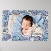 Mooie Pastelblauwe Madeliefjes Baby Jongensnaam Fo Poster (Voorkant)