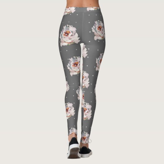 Mooie pastelbloem met Stippen op Chic Grey Leggings (Achterkant)