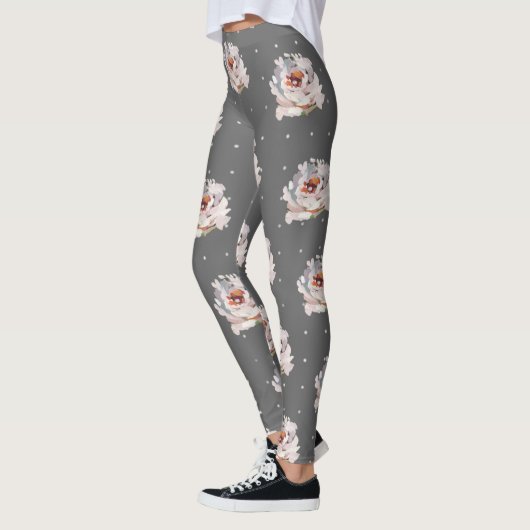 Mooie pastelbloem met Stippen op Chic Grey Leggings (Links)