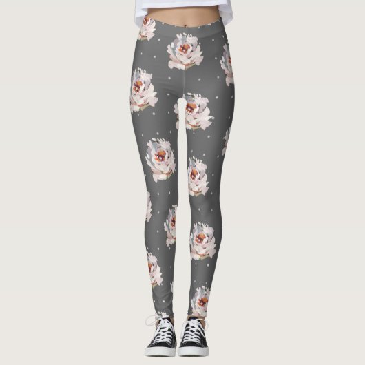 Mooie pastelbloem met Stippen op Chic Grey Leggings (Voorkant)